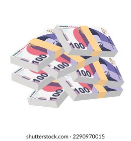 Georgian Lari Vector Illustration. Georgia money set bundle banknotes. Paper money 100 GEL. Flat style. Isolated on white background. Simple minimal design.