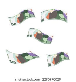 Georgian Lari Vector Illustration. Georgia money set bundle banknotes. Falling, flying money 50 GEL. Flat style. Isolated on white background. Simple minimal design.