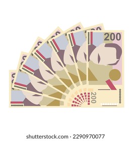 Georgian Lari Vector Illustration. Georgia money set bundle banknotes. Paper money 200 GEL. Flat style. Isolated on white background. Simple minimal design.