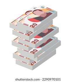 Georgian Lari Vector Illustration. Georgia money set bundle banknotes. Paper money 20 GEL. Flat style. Isolated on white background. Simple minimal design.