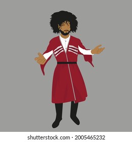 Georgian man in traditional dress and a sheepskin hat.
Vector flat design georgian man. National people. Cartoon Caucasian man.  Eps10