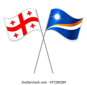 Georgian and Marshallese crossed flags. Georgia combined with Marshall Islands isolated on white. Language learning, international business or travel concept.