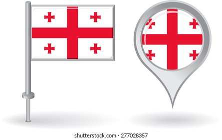Georgian pin icon and map pointer flag. Vector illustration.