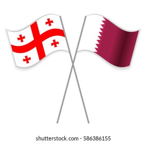 Georgian and Qatari crossed flags. Georgia combined with Qatar isolated on white. Language learning, international business or travel concept.