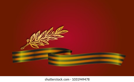 Georgian ribbon and laurel brunch on red background. eps-8