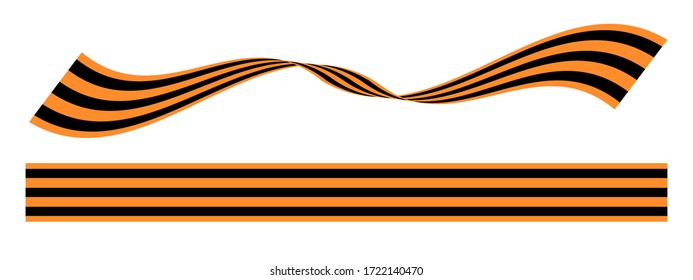 Georgian ribbon vector, isolated on white background. Curved black and orange ribbon are wavy. Stock illustration for Victory day.  