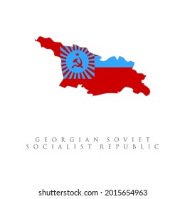 Georgian Soviet Socialist Republic Flag Map. Isolated On White Background