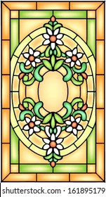 Georgian style, floral symmetric composition, vector illustrations in stained glass window