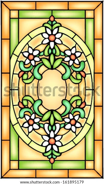 ジョージア風 花柄の対称構成 ステンドグラスの窓に描かれたベクターイラスト のベクター画像素材 ロイヤリティフリー