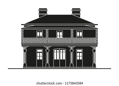 Georgian Style mansion silhouette vector illustration