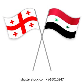 Georgian and Syrian crossed flags. Georgia combined with Syria isolated on white. Language learning, international business or travel concept.