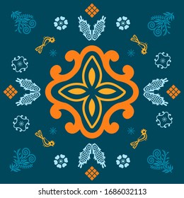 Georgian traditional ornaments. Vector Ornament With Caucasian Motifs. Persian colored carpet.Vector, Illustration.  Rich ornament for fabric design, handmade, interior decoration