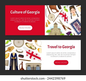 Georgian Traditional Symbol and Object Banner Design Vector Template