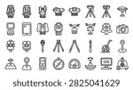 Geospatial Survey Equipment Total Station GNSS RTK and GIS Mapping Line Icon Set