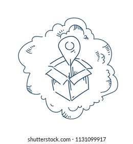 geotag box navigation concept on white background sketch doodle vector illustration