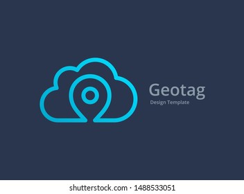 Geotag with cloud or location pin logo icon design
