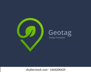 Geotag with eco leaves or location pin logo icon design