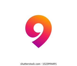 Geotag, location pin or number 9 logo icon design