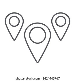 Geotag Pin Thin Line Icon, Navigation And Location, Geolocation Sign, Vector Graphics, A Linear Pattern On A White Background, Eps 10.