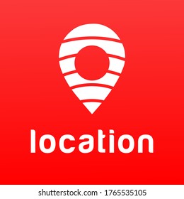 Geotag sign, geolocation icon, map mark symbol. Creative design of button logo with spear and circle inside on a red background. Navigation, location, position of the building on the city map. Vector.