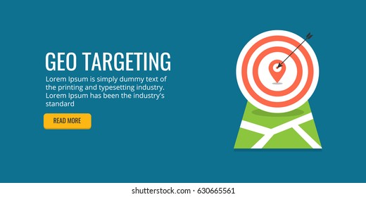 Geo-targeting, geographic marketing, location based marketing strategy, reaching local audience flat design vector concept