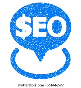 Geotargeting Seo grainy textured icon for overlay watermark stamps. Flat symbol with dust texture. Dotted vector blue ink rubber seal stamp with grunge design on a white background.