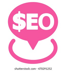 Geotargeting Seo icon. Vector style is flat iconic symbol with rounded angles, pink color, white background.