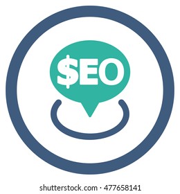 Geotargeting Seo rounded icon. Vector illustration style is flat iconic bicolor symbol, cobalt and cyan colors, white background.