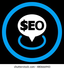 Geotargeting Seo rounded icon. Vector illustration style is flat iconic bicolor symbol, blue and white colors, black background.