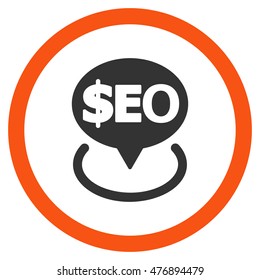 Geotargeting Seo vector bicolor rounded icon. Image style is a flat icon symbol inside a circle, orange and gray colors, white background.