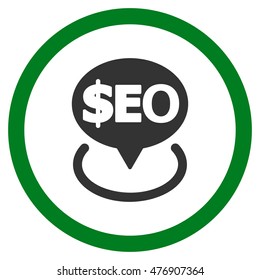 Geotargeting Seo vector bicolor rounded icon. Image style is a flat icon symbol inside a circle, green and gray colors, white background.