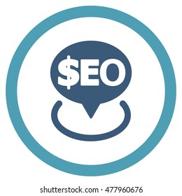 Geotargeting Seo vector bicolor rounded icon. Image style is a flat icon symbol inside a circle, cyan and blue colors, white background.