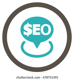 Geotargeting Seo vector bicolor rounded icon. Image style is a flat icon symbol inside a circle, grey and cyan colors, white background.
