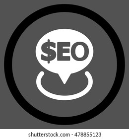 Geotargeting Seo vector bicolor rounded icon. Image style is a flat icon symbol inside a circle, black and white colors, gray background.