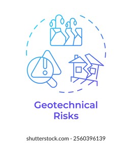 Geotechnical risks blue gradient concept icon. Potential hazards related to soil, rock, and groundwater. Round shape line illustration. Abstract idea. Graphic design. Easy to use in presentation