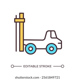 Geotechnical soil testing drilling rig RGB color icon. Truck with bore for geodetic survey. Ground exploration machine. Isolated vector illustration. Simple filled line drawing. Editable stroke