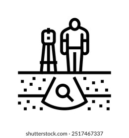 Ikonenvektor der geotechnischen Studie für die Mininglinie. Geotechnisches Versuchsbergbauschild. isoliertes Kontursymbol, schwarze Illustration