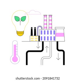 Geothermal Energy Abstract Concept Vector Illustration. Renewable Sources, Enhanced Geothermal System, Thermal Green Energy, Power Plants, Geyser, Heat Pump, Steam Flow, Water Abstract Metaphor.