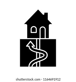 Geothermal energy glyph icon. Ground heat pump. Ecological house heating. Silhouette symbol. Negative space. Vector isolated illustration