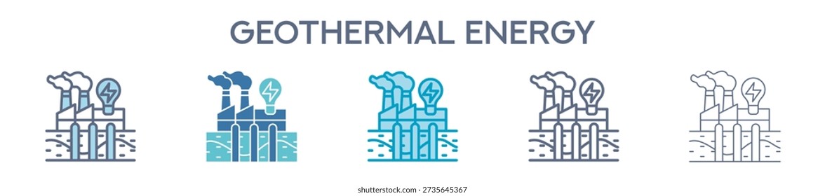 Geothermal Energy Icon Set - Earth Heat Power And Sustainable Energy Line Vector Illustration