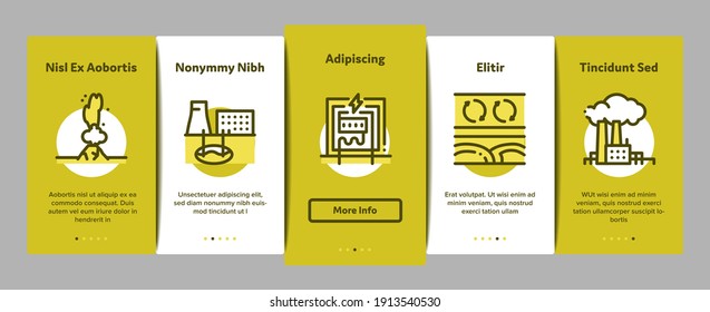 Geothermal Energy Onboarding Mobile App Page Screen Vector. Geothermal Electricity Factory And House Heat Equipment, Geyser And Earth Temperature Illustrations