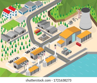 Geothermal Energy, Geothermal  Power Plant In Isometric Graphic