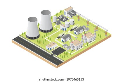 geothermal energy, geothermal power plant in isometric graphic