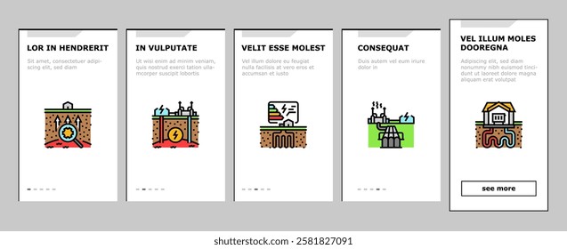 geothermal energy power plant onboarding mobile vector green generator, heat electric industry pump, ground source thermal station biomass geothermal energy power plant illustrations