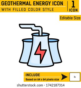 Geothermal energy premium icon with filled color style isolated on white background. Vector illustration geothermal power concept design template for graphic, web design, mobile app, logo, UI and UX