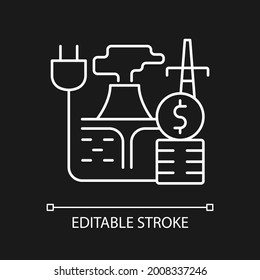 Geothermal energy price white linear icon for dark theme. Sustainable thermal power production. Thin line customizable illustration. Isolated vector contour symbol for night mode. Editable stroke