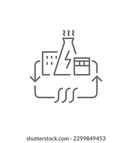 Geothermische Energie-bezogene Vektorlinesymbol. Industriekraftwerk, Wärmekraftwerk. Nachhaltige Energie. Vektorgrafik, einzelne auf weißem Hintergrund. Bearbeitbarer Hub