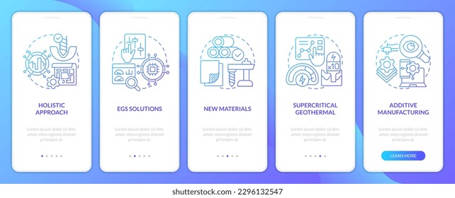 Geothermal energy trends blue gradient onboarding mobile app screen. Walkthrough 5 steps graphic instructions with linear concepts. UI, UX, GUI template. Myriad Pro-Bold, Regular fonts used
