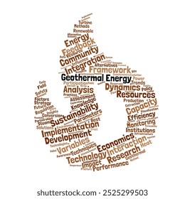 Geothermische Energie-Wortwolke. Zusammenstellung von Wörtern, die mit geothermischen Ressourcen, Nachhaltigkeit und Technologie zusammenhängen. Einziger Hintergrund.