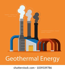 Geothermal flash power plant on an orange background. Energy sources concept. Vector illustration.